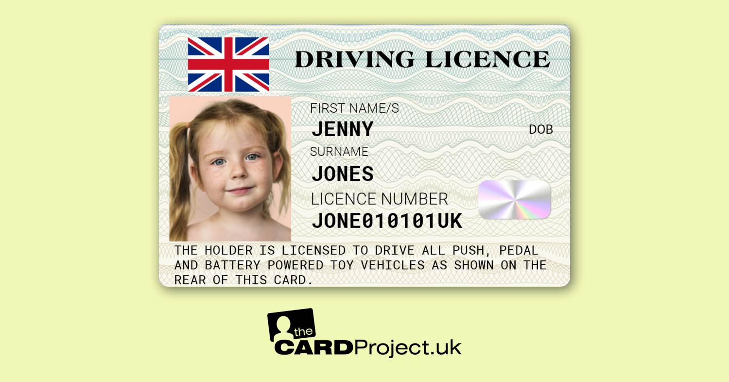 Childs Driving Licence, Double Sided ID Card (FRONT)